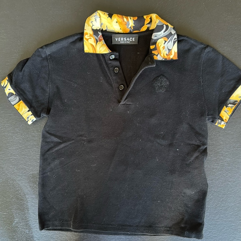 Versace Black Boys Polo Shirt. Size 6 years.